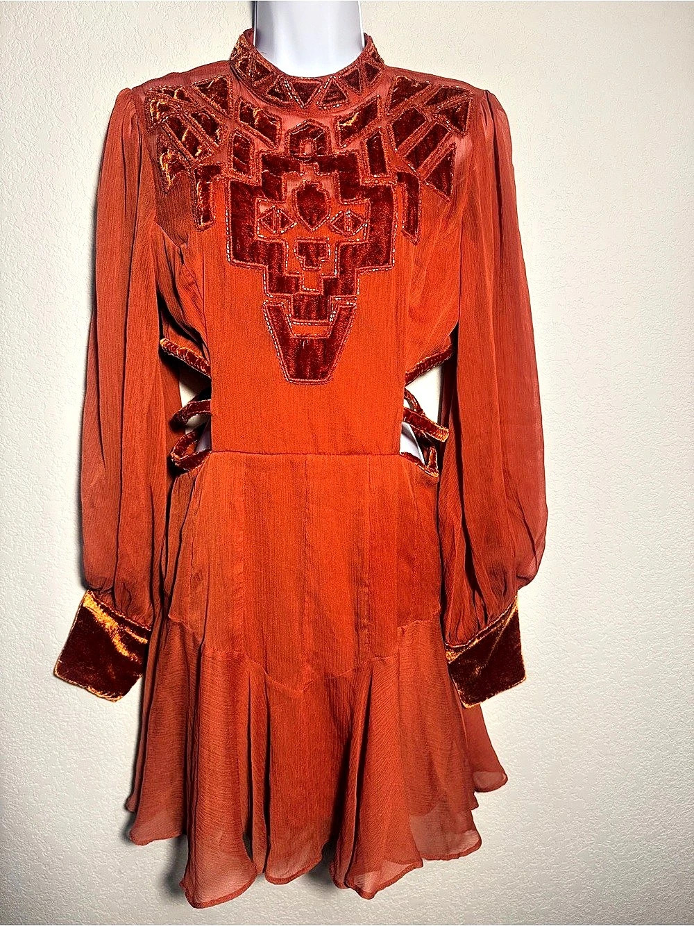 ASOS orange dress Geometric velvet US 8 Gypsy festival boho